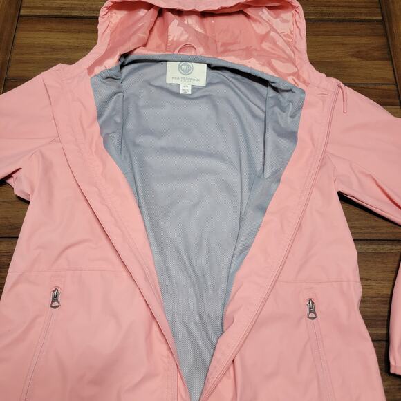 Weatherproof Ladies Full Zip Pink Long Wind Breaker w/ Hood - Size Large - Picture 3 of 7